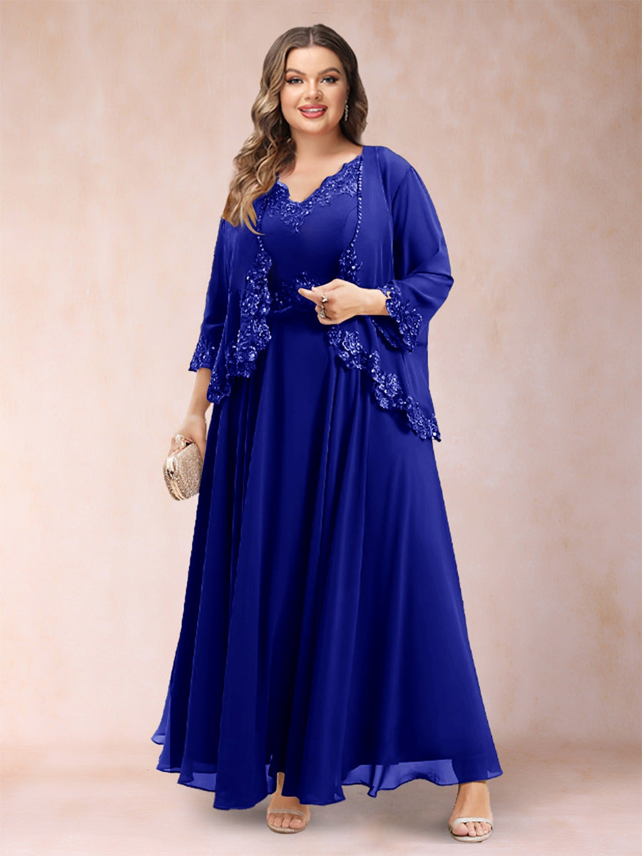 Chiffon 3/4 Sleeves Mother's Cardigan With Beading Appliques Lace