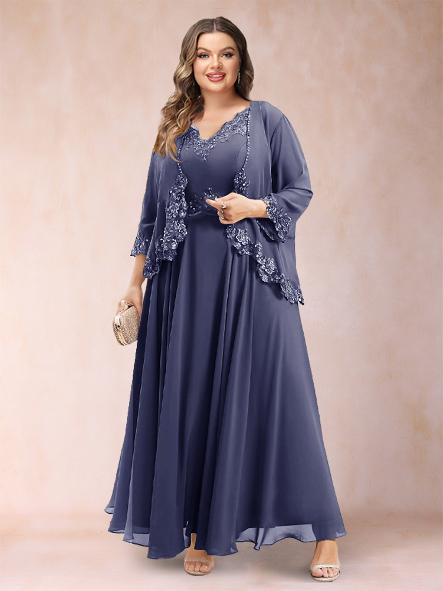 Chiffon 3/4 Sleeves Mother's Cardigan With Beading Appliques Lace