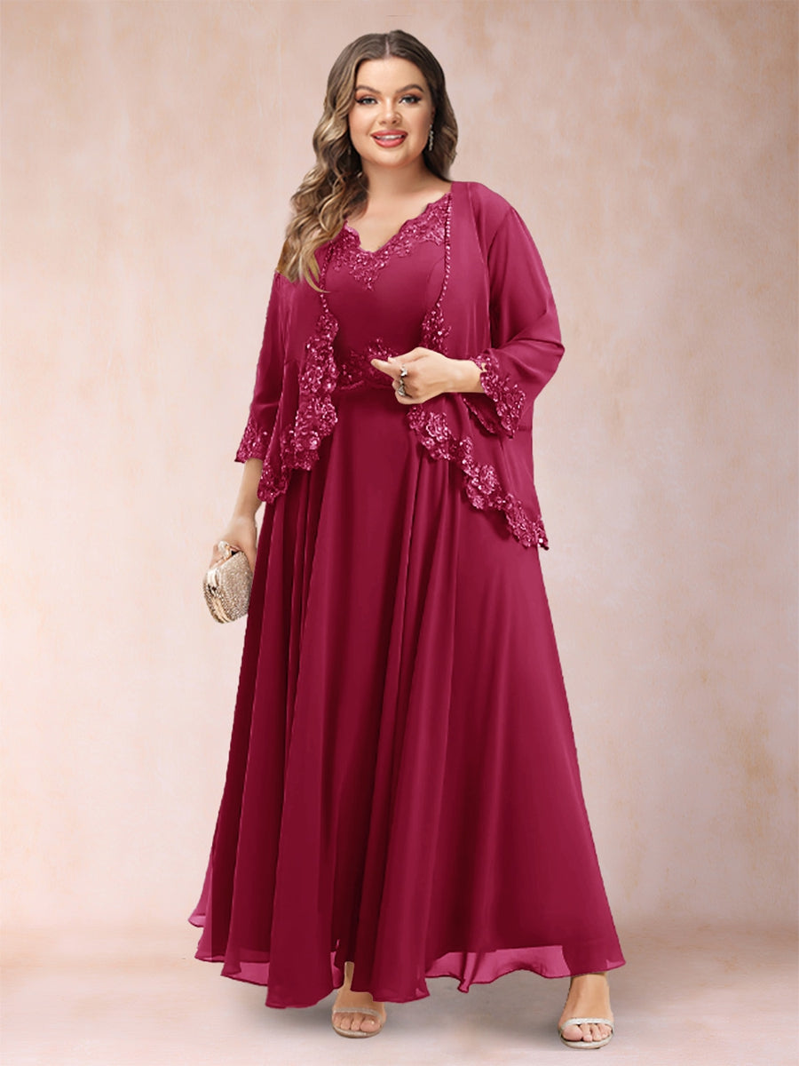 Chiffon 3/4 Sleeves Mother's Cardigan With Beading Appliques Lace