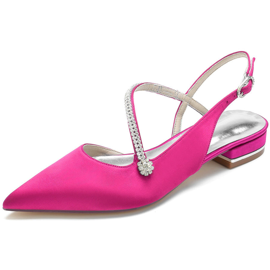 Women's Silk Satin With Ankle Strap Closed ToeRhinestone Flat Heel Evening Shoes
