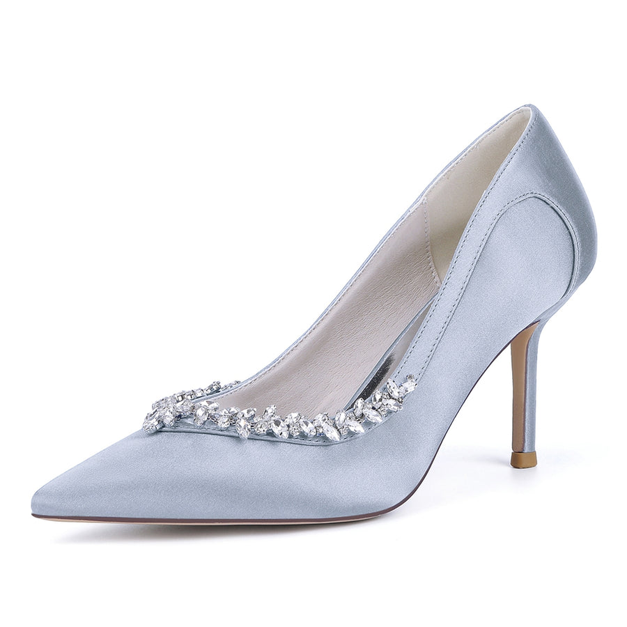 Women's Silk Satin Rhinestone Closed Toe With Rhinestone Stiletto Heel Evening Shoes
