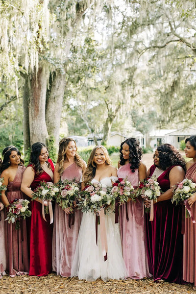Exploring Alternative Color Options for Coordinated Bridesmaid Party Outfits with Dusty Rose Bridesmaid Dresses