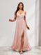 A-Line Cold Shoulder Split Side Ruched Floor-Length Chiffon Bridesmaid Dresses