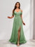 A-Line Cold Shoulder Split Side Ruched Floor-Length Chiffon Bridesmaid Dresses
