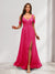 A-Line Cold Shoulder Split Side Ruched Floor-Length Chiffon Bridesmaid Dresses
