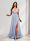 A-Line Cold Shoulder Split Side Ruched Floor-Length Chiffon Bridesmaid Dresses