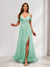 A-Line Cold Shoulder Split Side Ruched Floor-Length Chiffon Bridesmaid Dresses