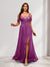 A-Line Cold Shoulder Split Side Ruched Floor-Length Chiffon Bridesmaid Dresses
