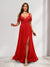 A-Line Cold Shoulder Split Side Ruched Floor-Length Chiffon Bridesmaid Dresses