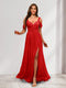 A-Line Cold Shoulder Split Side Ruched Floor-Length Chiffon Bridesmaid Dresses