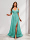 A-Line Cold Shoulder Split Side Ruched Floor-Length Chiffon Bridesmaid Dresses