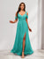 A-Line Cold Shoulder Split Side Ruched Floor-Length Chiffon Bridesmaid Dresses