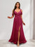 A-Line Cold Shoulder Split Side Ruched Floor-Length Chiffon Bridesmaid Dresses