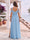 A-Line/Princess Cold Shoulder Short Sleeves Split Side Ruched Floor-Length Chiffon Bridesmaid Dresses