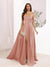 A-Line Square Neck Split Side Floor Length Bridesmaid Dresses