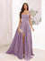A-Line Square Neck Split Side Floor Length Bridesmaid Dresses