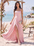 A-Line Square Neck Split Side Floor Length Bridesmaid Dresses With Split Side