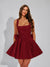 A-Line Square Neck Sequin Short Homecoming Dresses with Bow