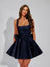 A-Line Square Neck Sequin Short Homecoming Dresses with Bow