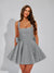 A-Line Square Neck Sequin Short Homecoming Dresses with Bow