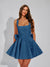 A-Line Square Neck Sequin Short Homecoming Dresses with Bow