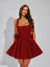 A-Line Square Neck Sequin Short Homecoming Dresses with Bow