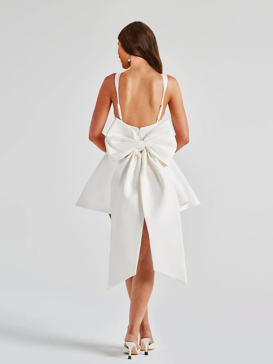 A-Line Square Neck Pleated Short Homecoming Dresses with Bow