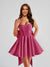 A-Line Square Neck Pleated Short Homecoming Dresses with Bow
