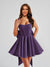 A-Line Square Neck Pleated Short Homecoming Dresses with Bow