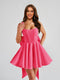 A-Line Square Neck Pleated Short Homecoming Dresses with Bow