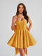 A-Line Square Neck Pleated Short Homecoming Dresses with Bow