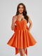 A-Line Square Neck Pleated Short Homecoming Dresses with Bow
