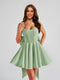 A-Line Square Neck Pleated Short Homecoming Dresses with Bow