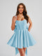 A-Line Square Neck Pleated Short Homecoming Dresses with Bow