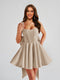 A-Line Square Neck Pleated Short Homecoming Dresses with Bow