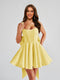 A-Line Square Neck Pleated Short Homecoming Dresses with Bow