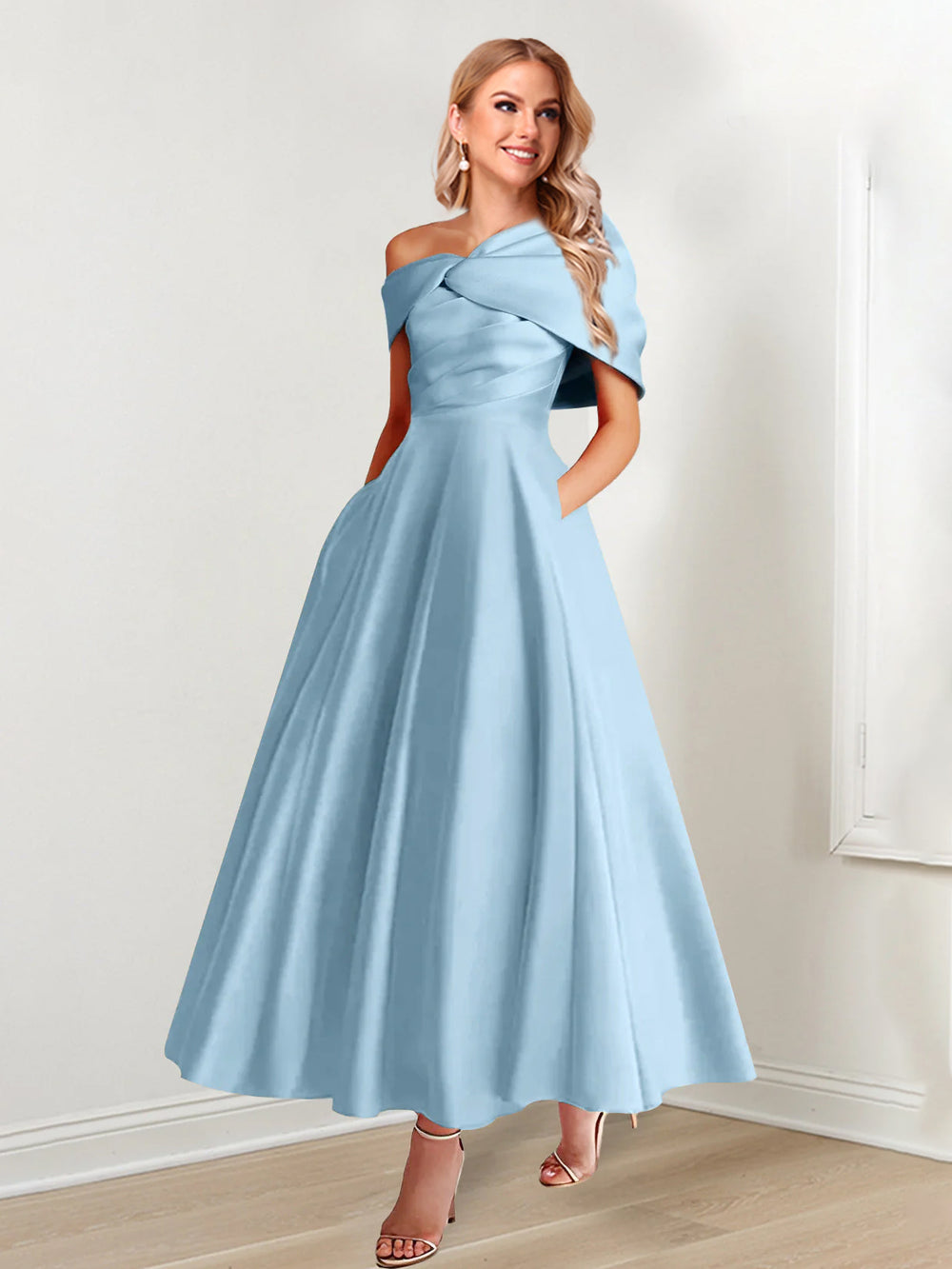 A-Line/Princess Ankle-Length Sleeveless Off-the-shoulder Mother of the Bride Dresses with Ruffles