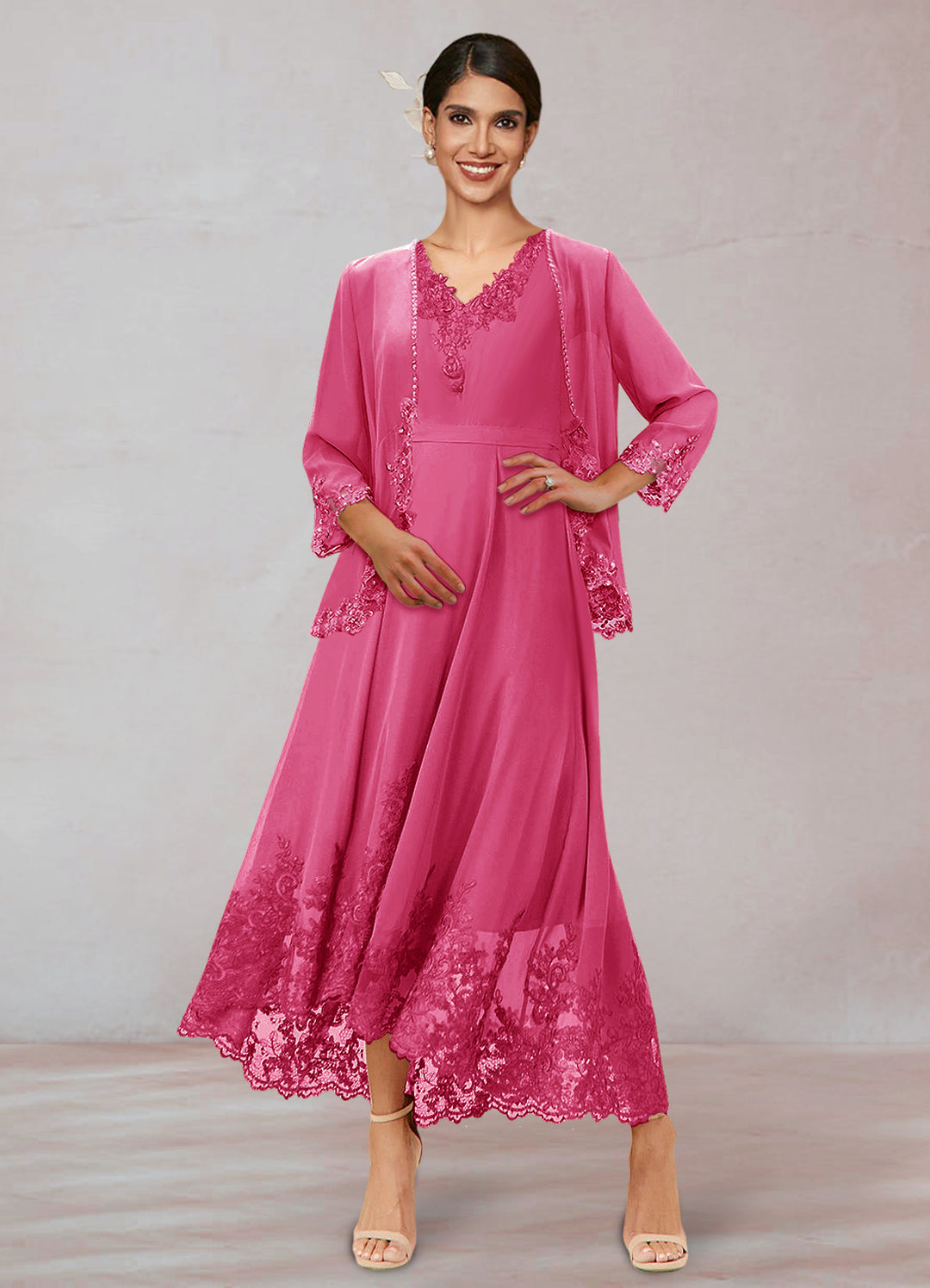 Chiffon V-Neck 3/4 Sleeves Mother of the Bride Dresses With Appliques