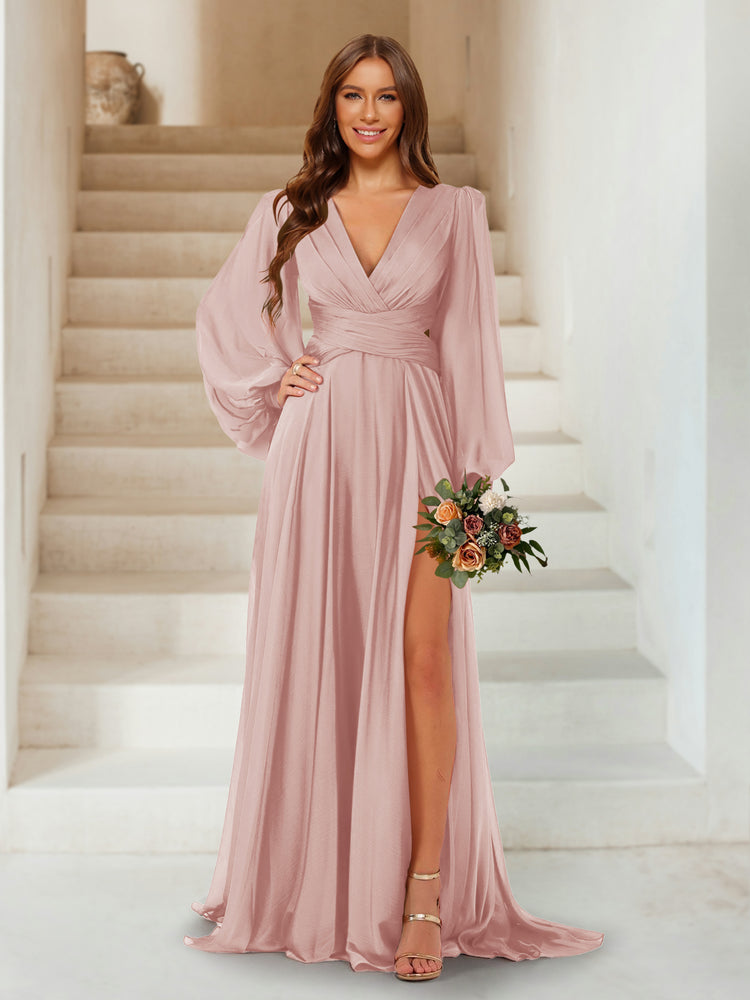 A-Line/Princess V-Neck Spaghetti Straps Floor-Length Bridesmaid Dresses with Pockets
