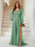 A-Line/Princess V-Neck Long Sleeves Floor Length Bridesmaid Dresses with Split Side