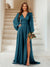 A-Line/Princess V-Neck Long Sleeves Floor Length Bridesmaid Dresses with Split Side