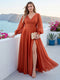 A-Line/Princess V-Neck Long Sleeves Floor Length Bridesmaid Dresses with Split Side