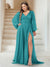 A-Line/Princess V-Neck Long Sleeves Floor Length Plus Size Bridesmaid Dresses with Split Side