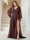 A-Line/Princess V-Neck Long Sleeves Floor Length Plus Size Bridesmaid Dresses with Split Side