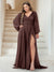 A-Line/Princess V-Neck Long Sleeves Floor Length Plus Size Bridesmaid Dresses with Split Side