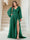 A-Line/Princess V-Neck Long Sleeves Floor Length Plus Size Bridesmaid Dresses with Split Side