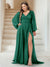 A-Line/Princess V-Neck Long Sleeves Floor Length Plus Size Bridesmaid Dresses with Split Side