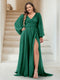 A-Line/Princess V-Neck Long Sleeves Floor Length Plus Size Bridesmaid Dresses with Split Side