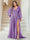 A-Line/Princess V-Neck Long Sleeves Floor Length Plus Size Bridesmaid Dresses with Split Side