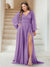 A-Line/Princess V-Neck Long Sleeves Floor Length Plus Size Bridesmaid Dresses with Split Side